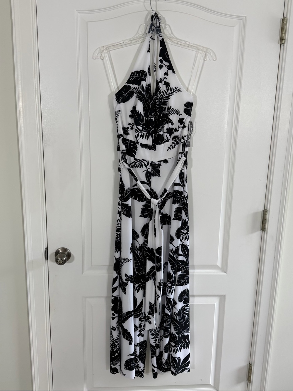 New York & Company Black and White Halter Jumpsuit